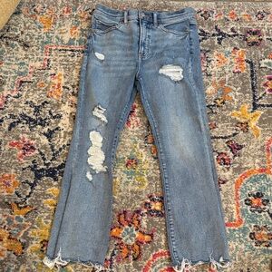 Express Cropped Flare High-Rise Distressed Blue Jeans